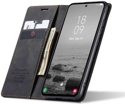 CaseMania Bookcase hoesje geschikt voor Samsung Galaxy A52s/Galaxy A52 5G - Effen Zwart - Kunstleer