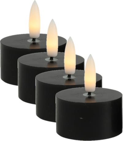 Countryfield LED theelichtjes/waxinelichtjes - 4x st - zwart - D4 x H5,2 cm - met timer