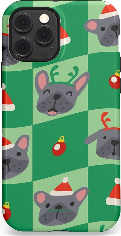 Casetastic hoesje geschikt voor Apple iPhone 12 / Apple iPhone 12 Pro - MagSafe - Dubbellaagse bescherming - Schattige Kersthondjes - Fashion Case - Groen Grijs