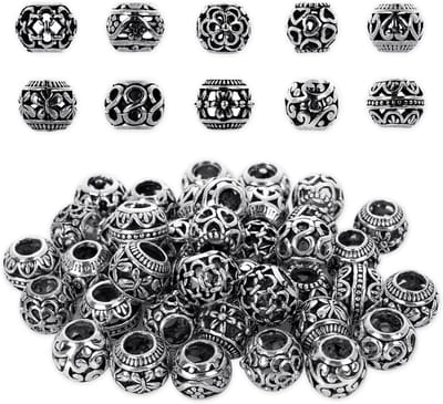 60 Stuks Tibetaanse Antieke Zilveren Legering Kralen voor Sieraden Maken - Loose Spacer Kralen voor DIY Armbanden, Kettingen en Oorbellen
