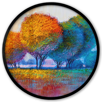 Poster in lijst Rond - Fotolijst 40x40 cm - Posters - Schilderij - Olieverf - Natuur - Bomen - Ronde posterlijst zwart - Decoratie - Wanddecoratie woonkamer - Muurdecoratie slaapkamer