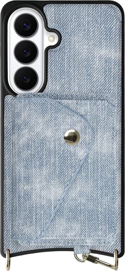 AVY Leren Hoesje Geschikt voor Samsung Galaxy S26 | Met Magnetische Kaarthouder | Compatibel met MagSafe | Kustleren Case met Wallet | Denim