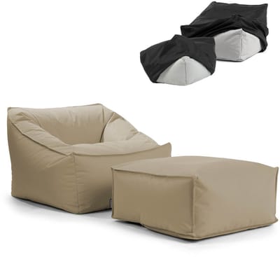 mokebo Tuinstoel met pouf 'Der Sunnyboy' en beschermhoes, Bean Bag met hocker en vulling of outdoor zitzak, ligkussen in Khaki