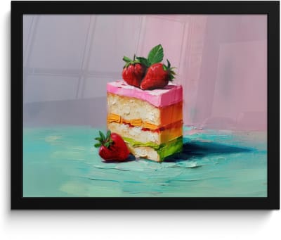 Poster in lijst - Fotolijst 40x30 cm - Posters - Taartje - Aardbeien - Glazuur - Kleurrijk - Posterlijst zwart - Decoratie - Wanddecoratie woonkamer - Muurdecoratie slaapkamer