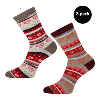 WeirdoSox dames sokken gemaakt met wol - Scandinavische print - 2 paar - Maat 36-41 - Rood - Donker Grijs