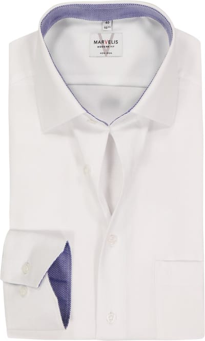 MARVELIS modern fit overhemd - wit structuur (contrast) - Strijkvrij - Boordmaat: 46