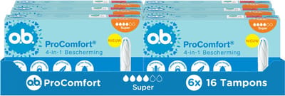 o.b. ProComfort Advanced Super - 4-in-1 bescherming - tampons - tampon zwaardere menstruatiedagen, 6x16 tampons