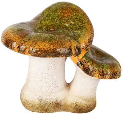 Dekoratief | Duo paddenstoel, groen/wit, keramiek, 13x10x11cm | A255196