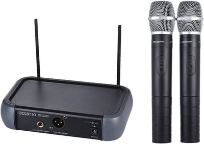 Draadloos Microfoonsysteem - Dubbelkanaals Systeem - Karaoke Feest - VHF Band 40 Meter - 635mm Jack - Zwart