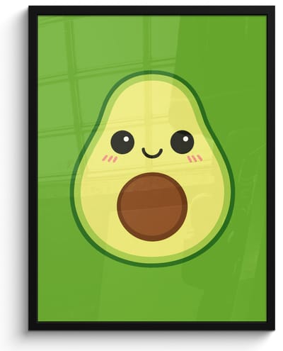 Poster in lijst - Fotolijst 60x80 cm - Posters - Avocado - Groen - Speels - Posterlijst zwart - Decoratie - Wanddecoratie woonkamer - Muurdecoratie slaapkamer