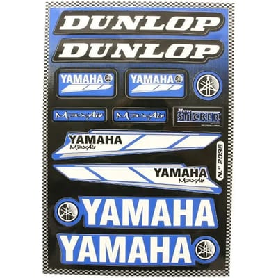 Planche de stickers autocollant YAMAHA DUNLOP bleu et blanc pour moto scooter 50