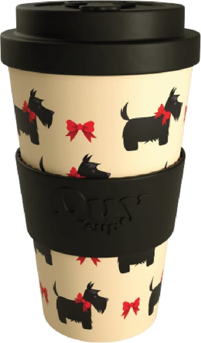 Quy Cup 400ml Ecologische reisbeker - “ARTURO" - Gerecycleerde flessen met Zwart siliconen deksel 9x9xH15cm