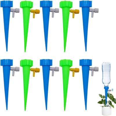 10-delige automatische irrigatieset, automatische tuinbewatering, plantenbewateringssysteem met instelbare langzaam vrijkomende regelklep voor tuinplanten, irrigatie en bloemen