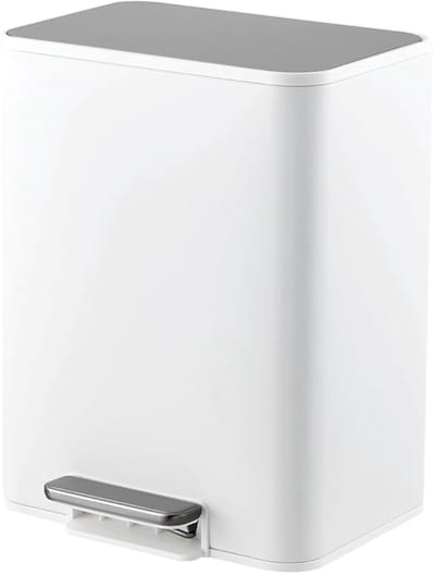 Space-Saving pedaalemmer 13L- RVS rechthoekige prullenbak met soft-close deksel en uitneembare binnenemmer - wit - voor badkamer, keuken en kantoor