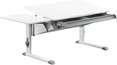 Moll Bandit Kinderbureau - Met lade en Side Top - In hoogte verstelbaar - Kantelbaar blad - Ergonomisch en meegroeiend bureau - Voor schoolkinderen - Wit