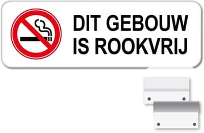 Bord Rookvrij gebouw - Weerbestendig Aluminium - 40x15 cm - Bevestiging: Met muur-/ wandmontage beugels