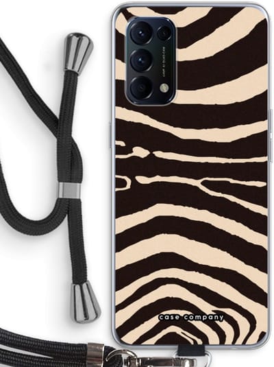 Case Company® - Hoesje met koord geschikt voor Oppo Find X3 Lite hoesje met Koord - Arizona Zebra - Telefoonhoesje met Zwart Koord - Bescherming aan alle Kanten en Over de Schermrand