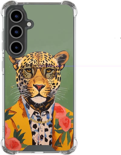 Casimoda® hoesje - Geschikt voor Samsung Galaxy S24 FE - Luipaard Hipster - Shockproof case - Extra sterk - TPU/polycarbonaat - Groen, Transparant