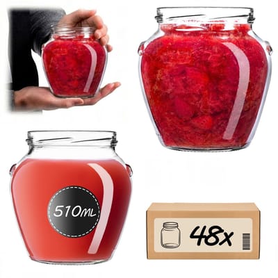 KADAX Inmaakpotten 510 ml, Honingpotten, Weckpotten voor het inmaken van honing, fruit en groenten, Jammetjes (48 stuks)