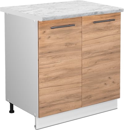 Vicco Keukenonderkast Fame-Line, Goudkleurig Eiken/Wit, 80 cm marmer werkblad
