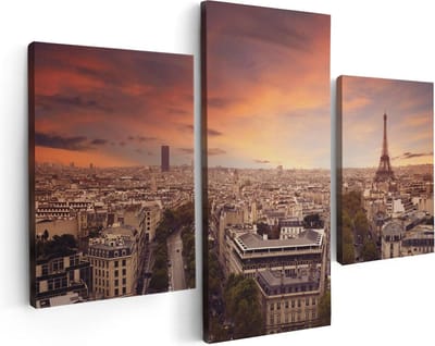 Artaza Canvas Schilderij Drieluik Skyline Parijs Met Eiffeltoren - 90x60 - Foto Op Canvas - Canvas Print
