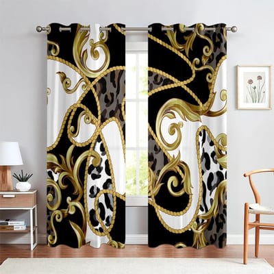 Goedkope Moderne Luxe Zwart Goud Rood Polyester Abstract Geometrisch Raamgordijn voor Woonkamer Slaapkamer Keuken Deur Huisdecoratie W60xH100(CM)x2pcs&Rod Pocket