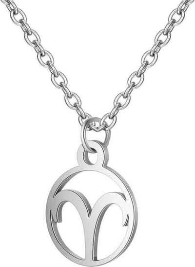 24/7 Jewelry Collection Ram Ketting - Cirkel - Sterrenbeeld - Horoscoop - Zilverkleurig