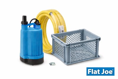 Flat Joe ® easy - vlakzuigende dompelpomp SET+ (5m slang 3/4" - slangtule - slangklem-krat) - vlakzuiger tot 2mm - kelderpomp - vlakzuigpomp - Plug&Play set - leegpompen zwembad