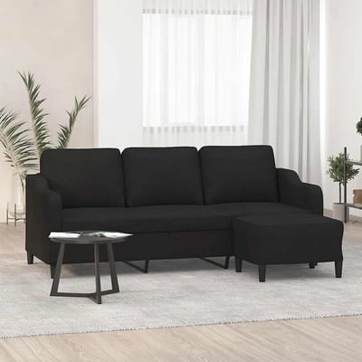 vidaXL - Driezitsbank - met - voetenbank - 180 - cm - stof - zwart