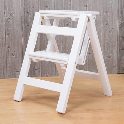 Opstapje met handvat - Houten trapje - Veilig klussen - Opvouwbaar ontwerp - 50 cm hoog - Wit