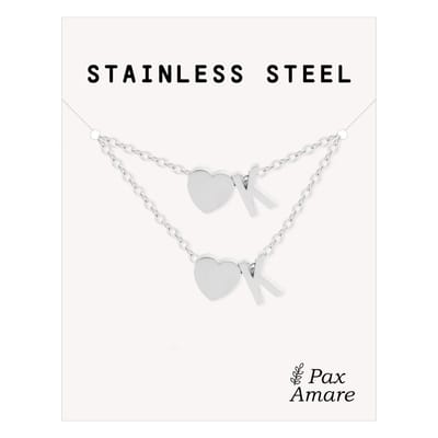 Initiaal Ketting & Armband set met Letter K Zilverkleurig - Stainless Steel - Met letter & Hartje! - Naam Ketting Cadeau - Sieraden Set op Kaartje - Pax Amare