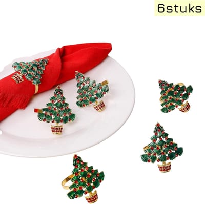6 stuks - kerstversieringen - servetringen - Servetring - kerstkransen - kerstbomen - tafeldecoraties - geschikt voor Kerstmis - groen