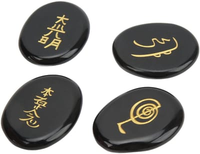 Dailygoods- Chakra Stenen Set - 4 Stuks - Reiki Symbolen - Healing Kristal - Meditatie Ornament - Energie Genezing - Opbergzak - Healing Stones