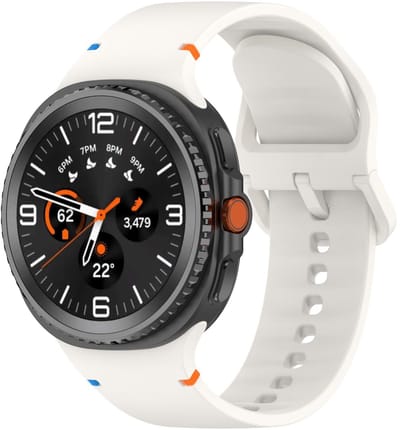 Siliconen bandje - geschikt voor Samsung Galaxy Watch 8 (40mm) / Galaxy Watch 8 (44mm) / Galaxy Watch 8 Classic - stiksels met gespsluiting - Maat S/M - starlight
