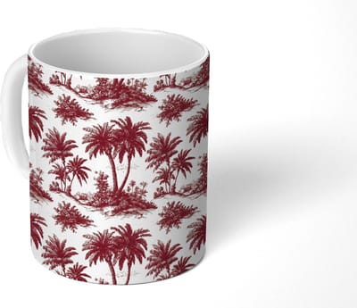 Mok - Koffiemok - Tropisch - Geometrisch - Bordeauxrood - Mokken - 350 ML - Beker - Koffiemokken - Theemok