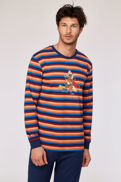 Woody Jongens-Heren pyjama multicolor streep - maat 098/3J