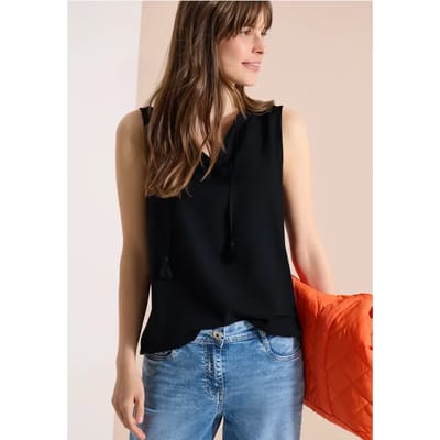 Blousetop met gespleten hals en linten
