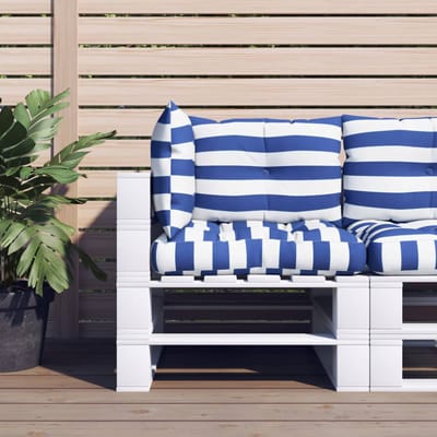 vidaXL - Palletkussens - 3 - st - gestreept - oxford - stof - wit - en - blauw