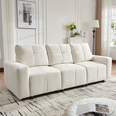 MODENUIT Sofa 213 cm - 3-Zits Met Slaapfunctie En Verstelbare Zitdiepte - Voor Woonkamer En Studio - Chenille Beige Wit