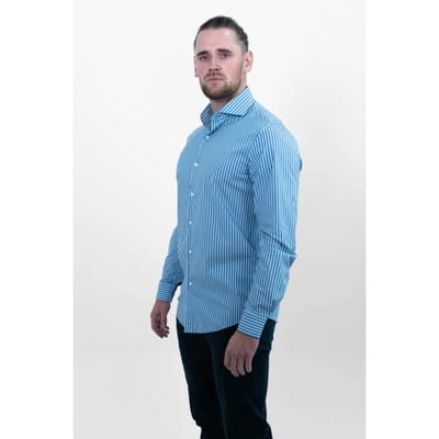 Vercate - Overhemd - Donkerblauw / Blauw Gestreept - Cool Technology - Slim Fit - Lange Mouw - Poplin - Heren - Maat: 44/XL