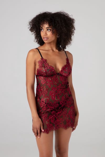 Kanten jurkje Fleur de Plaisir - zwart/rood