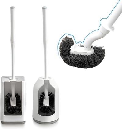 Dailygoods - Toiletborstel met houder, toiletborstel met randreiniger, wc-borstel voor dieptereiniging, gebogen wc-borstel, sneldrogende ventilatie (cirkelvormig + vierkant)