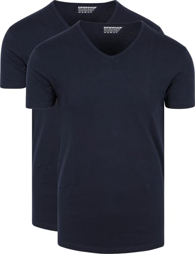 Garage 0222- Bio-Cotton Bodyfit 2-pack T-shirt V-hals korte mouw navy 3XL 95% organisch katoen 5% elastan