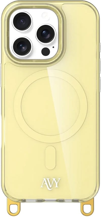 AVY Hoesje geschikt voor Apple iPhone 16 Pro | Compatibel met MagSafe | Back Cover | Haakjes voor koord | Geel
