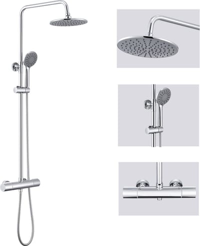 Auralum Max Regendouche met Thermostaatkraan - Doucheset - 9 inch Douchekop - 3 stralen Handdouche - Regendoucheset - Verstelbare Hoogte 84-121 cm - Waterbesparend - Chroom