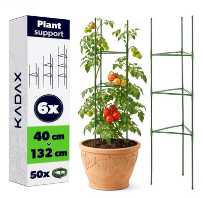 KADAX tomaten klimsteun 132 x 30 cm, 6 stuks, tomatentoren met 50 plantenklemmen, tomaten klimsteun, plantensteun van metaal met plastic coating, plantenhouder