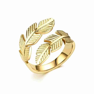 WeLoveSilver - chirurgisch stalen ring - goudkleurig - veren design