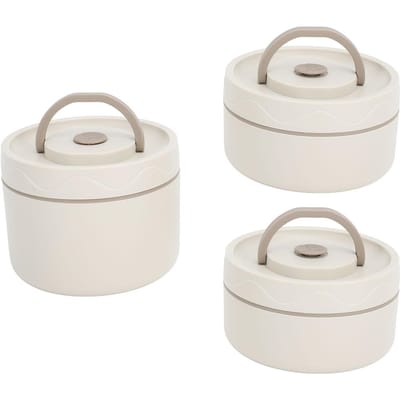Geïsoleerde Lunchcontainer 304 Roestvrij Staal Lekdicht Draagbaar Rond Thermisch Bento Box met Deksel en Thermische Tas 3 pack + insulation bag off-white