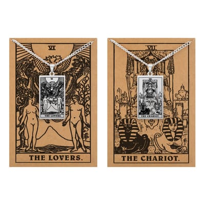 Tarot Ketting 6 | 7 bundel – Keuze & Richting – Zilverkleurig Stainless Steel - Inclusief Rider-Waite Kaartjes - 60cm - Pax Amare