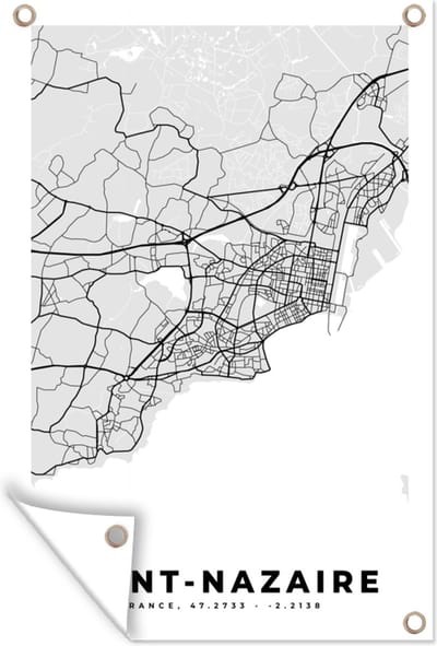 Muurdecoratie Frankrijk - Plattegrond - Kaart - Saint-Nazaire - Stadskaart - 120x180 cm - Tuinposter - Tuindoek